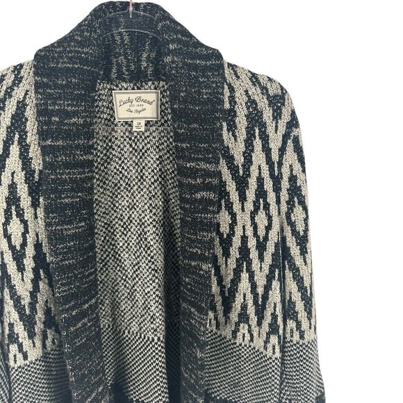 Lucky Brand Sweater Womens 1X Black Cardigan Wool Blend Open Front Long Boho - Picture 6 of 16